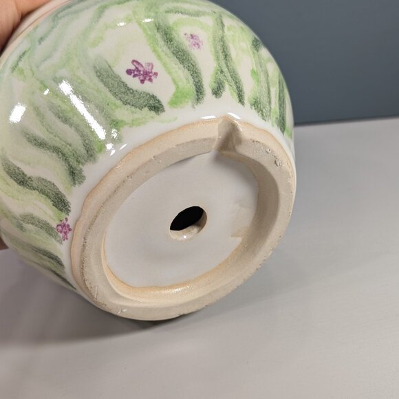 Heavy pottery hand painted lamp base, wavy seaweed nautical home decor - Picture 6 of 9